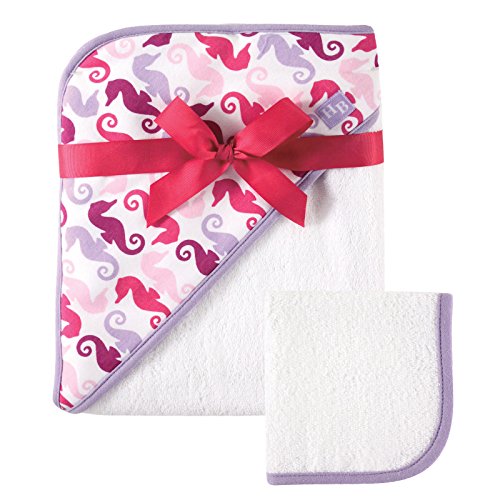 Image of Hudson Baby Print Woven Hooded Towel and Washcloth, Girl, Seahorse Print