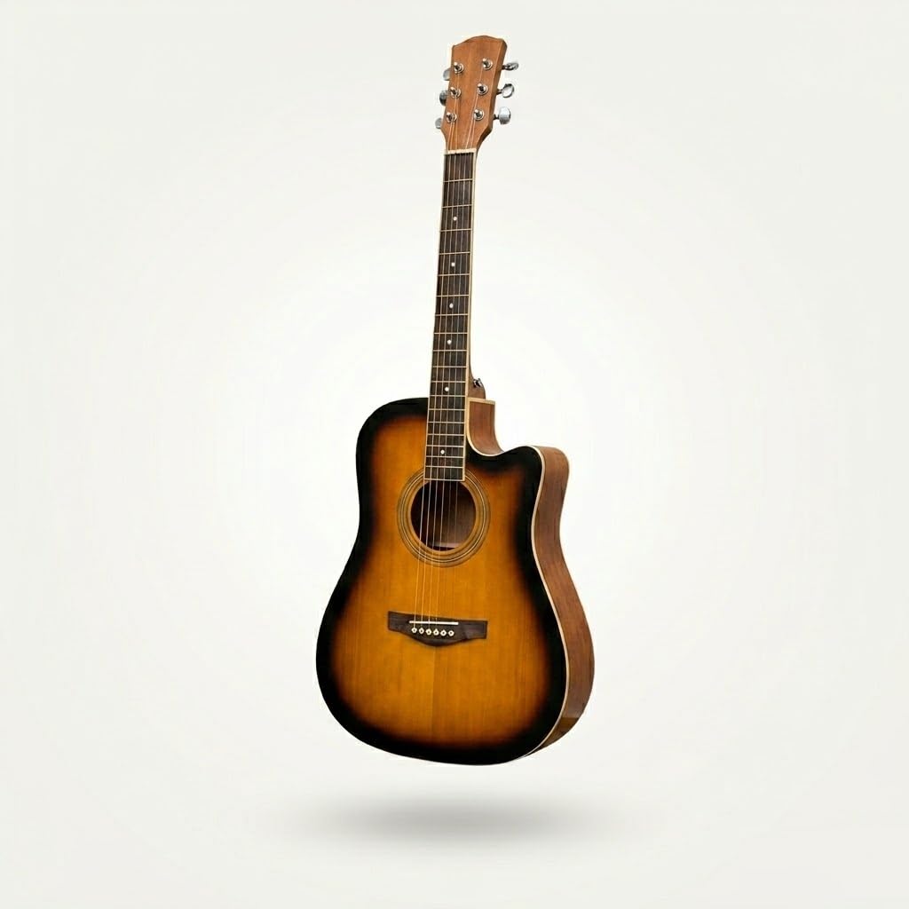 38 Inch Full Size Acoustic Guitar Classical Cutaway Design Hardwood Finish & Steel Strings with Bag (Natural)