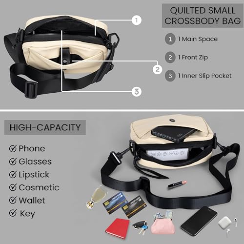 Image of TS WITH TECHSUN Quilted Small Crossbody Bag for Women, Waterproof PU Leather Sling Bag with Adjustable Strap, Lightweight Travel Shoulder, Purse for Phone, Wallet, Keys, Makeup