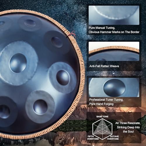 Handpan Drum 22 Inch for Adults,D Minor Kurd 10 Notes - 440Hz Professional Hand Pan for Meditation, Music Therapy & Live Performances (Blue)