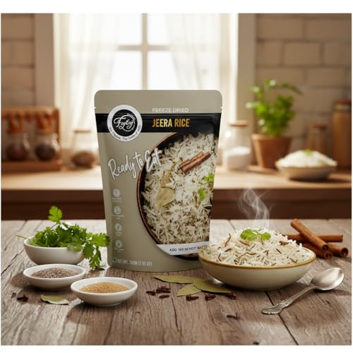 Image of FzyEzy Freeze-Dried Jeera Rice | Ready-to-Eat Instant Meal | Authentic Indian Cumin Rice | No Preservatives | Travel-Friendly Pack (75g)