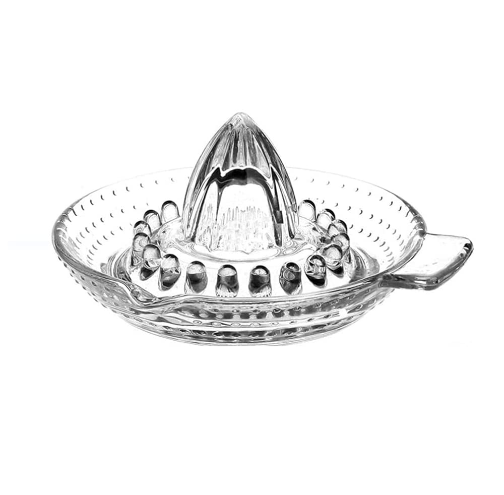 Glass Manual Juicer Reamer Squeezer Citrus Press with Handle and Pour Spout for Juicing Oranges Lemons Limes Citrus