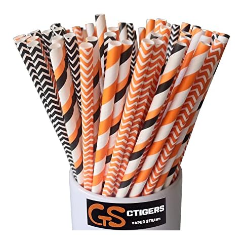 CTIGERS Halloween Party Paper Straws Black and Orange Box of 100 Cover