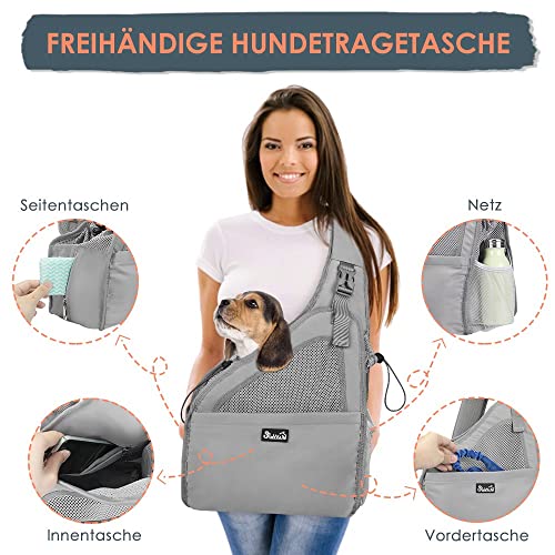 Nasjac Haustier Hund Riemen-Fördermaschine, Welpe Reisetasche Tote Verstellbarer gepolsterter Gurt Atmungsaktives Netz Harte untere Stütze Kordelzug Vordertasche Waschbar, unter 7.0kg (Grau)