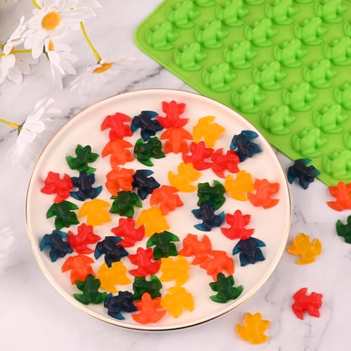 Image of Sakolla Mini Frog Candy Molds, 100 Cavities Silicone Molds for Chocolate, Gummy, and Mints, Set of 2 with 2 Droppers (Green)