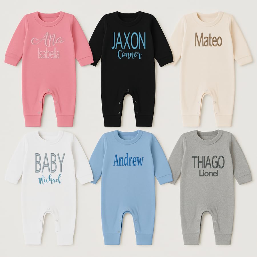Custom Embroidery Baby Romper – Personalized Long Sleeve Onesie with Name3