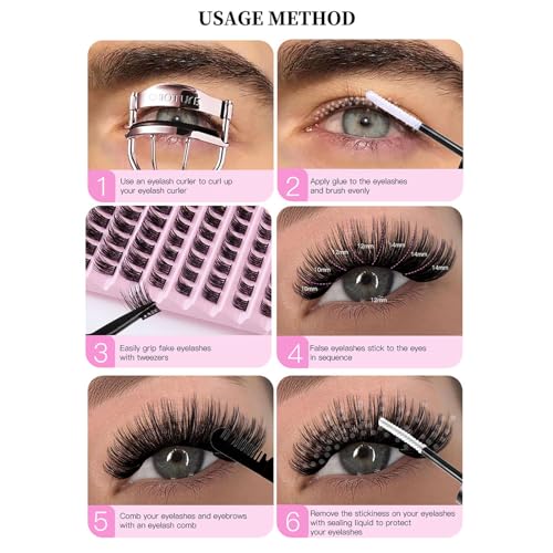 Kit de Extensão de Cílios, 100 Grupos de Cílios Individuais, Extensão DIY Encaracolada D Com Cola e