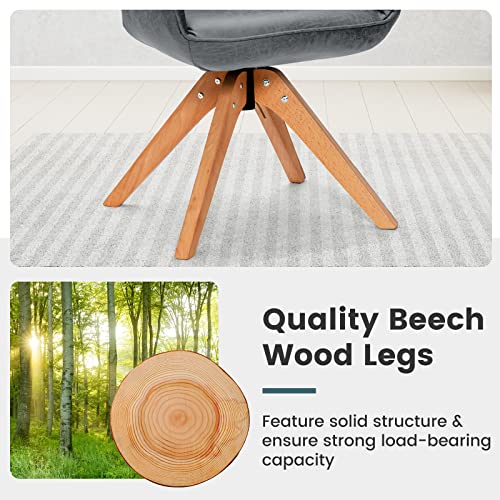 Goflame Swivel Dining Chairs Set Of 2, Contemporary Side Chair With Curved Back, Armrest, Solid Wool Legs, Upholstered Dining Accent Chairs For Kitchen, Dining Room, Living Room, Coffee (Grey) #TOP5