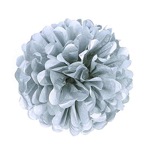 JZK 10pcs 25cm Argent Pompons Papier feston Décorations suspendre pour Mariage noces d'argent 25 ans 25e Anniversaire Baptême Communion Noël Halloween, Pom...