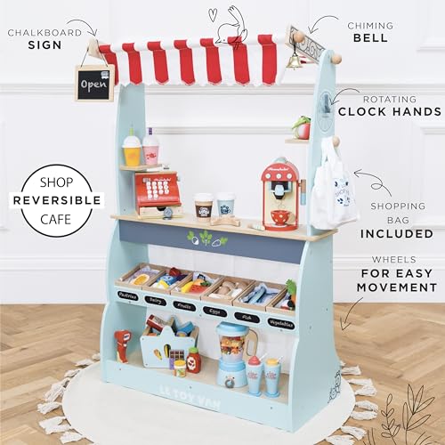 Le Toy Van TV317 Honeybake Reversible Educational Pretend Wooden Grocery Store And Cafe Stand | Educational Role Play Kids Toy Set | Cafe Or Supermarket Pretend Play Shop thumb #1