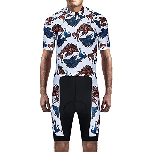 JPOJPO Men's Cycling Jersey Short Sleeve Set Bodysuit One-Piece 5D Padded Bicycle Shorts Quick-Dry 3-Pockets S-3XL