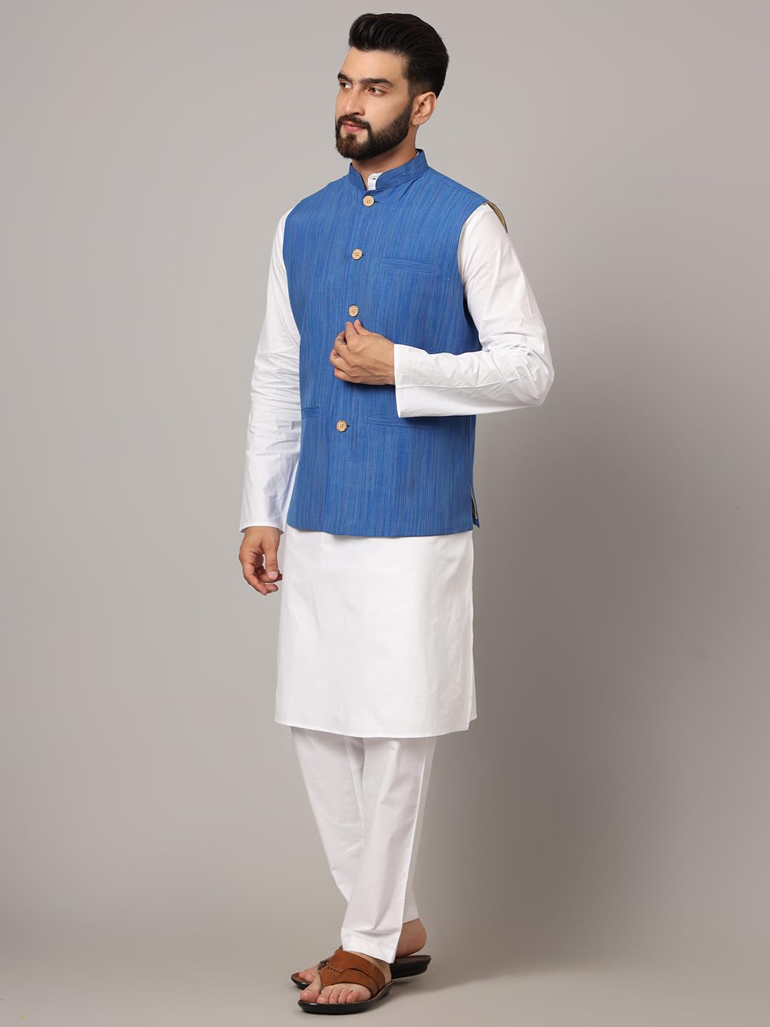 LATEST CHIKAN Men's Nehru Jacket/Waistcoat Sophisticated Ethnic Wear - SARRI-DJ-BL-46 - Image 4 thumbnail