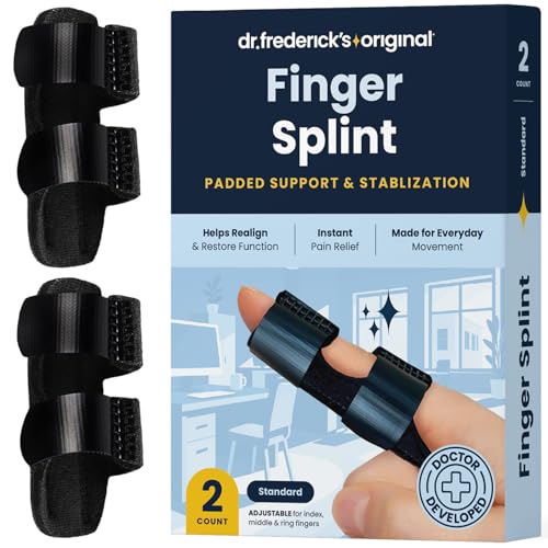 Dr. Frederick's Original Trigger Finger Splint - 2 ct - Mallet Splint & Brace for Arthritis, Injury, & Sprain - Fits Index, Middle, & Ring Fingers - Adjustable for All-Day Comfort - Doctor-Developed