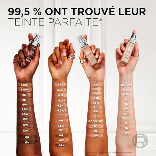 Fond de teint liquide L'Oréal Paris True Match, soin de la peau infusé à l'acide hyaluronique, SPF 17, disponible en 40 teintes, lin 1,5 N, 30 ml (l'emballage peut varier)