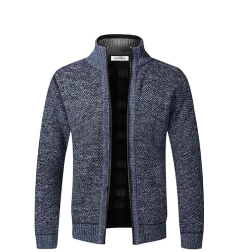Jinsha Cárdigan de Punto para Hombre Suéter Grueso Cuello Alto con Cremallera Cálido Forro Polar Elegante Ocio Clásico Moda Empresarial Chaqueta para Otoño Primavera Invierno Suéter(Azul Gris M)