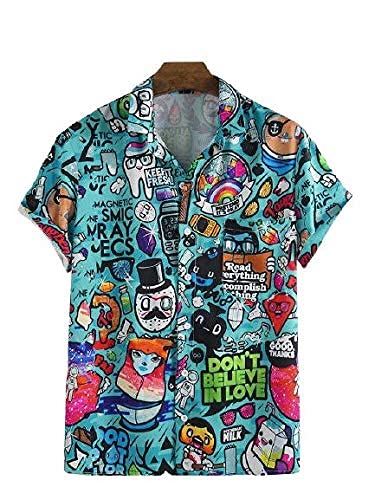 Men's Rayon Polyester Blend Lining Digital Printed Stitched Half Sleeve Shirt (DBIL