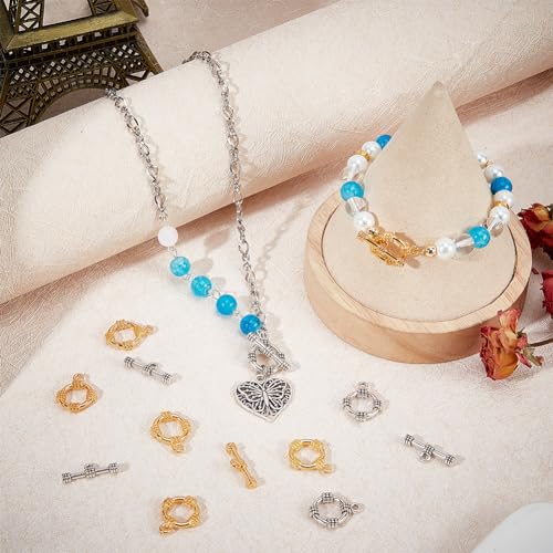 SUNNYCLUE 1 Box 60 Sets Toggle Clasps Gold Silver Toggle Bracelet Clasps Toggle Clasp Sets OT Clasp T Bar Ring Clasps Round Toggle Clasps Findings for Jewellery Making Clasps Bracelets DIY Supplies - Image 4