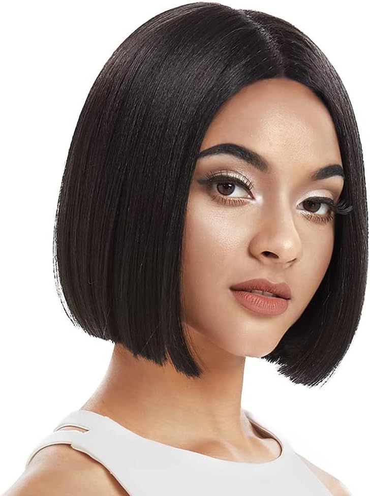 NOBLE Black Bob Wigs for Women Short Straight T Part HD Lace Front Wigs 150% Density Heat Resistant Synthetic Blunt Cut Bob Wigs for Party and Daily Use (10 Inch, Natural Black)