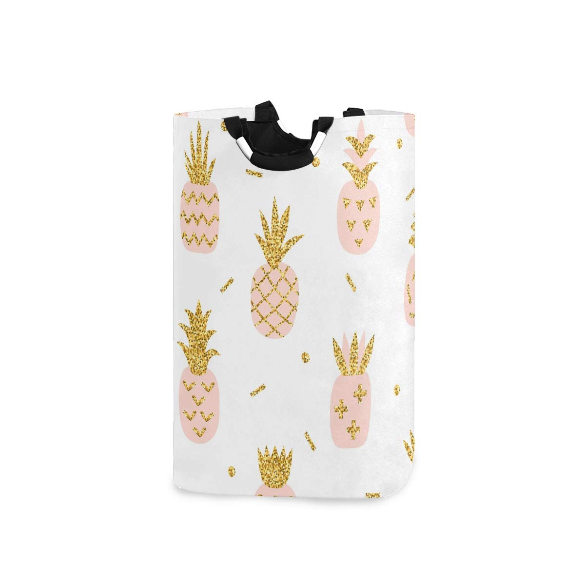senya Pink Pineapple with Gold Glitter Large Storage Basket with Handles Collapsible Organizer Bin Laundry Hamper for Nursery Clothes Toys