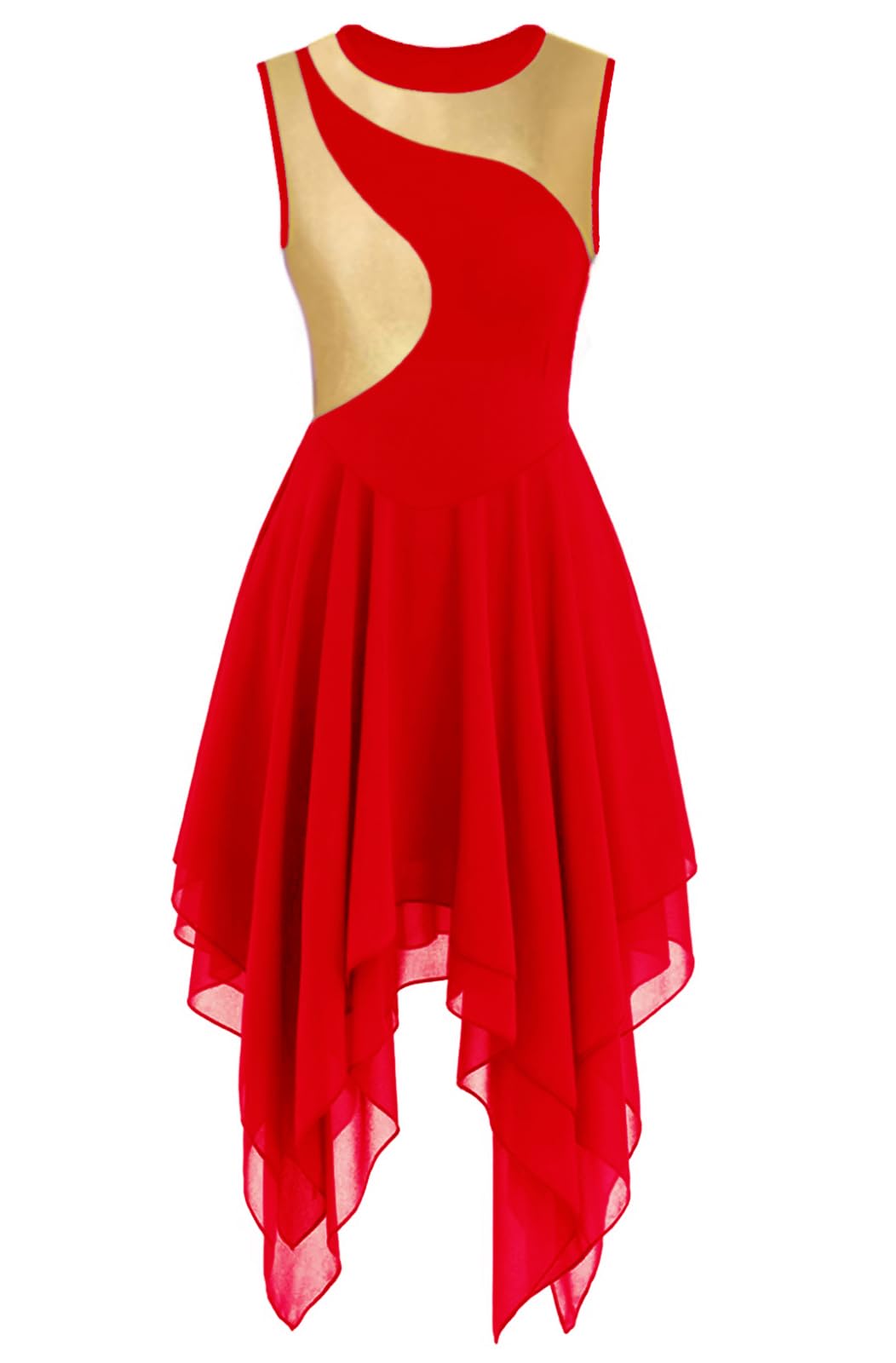 yrsZX Women's Praise Dance Dress Tunic Irregular Flowy Skirt Sleeveless Worship Liturgical Lyrical Dance Costume