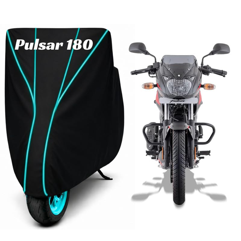 Image of Premium Bike Cover for Bajaj Pulsar 180, Water Resistant, Dustproof, UV Protected, Scratchproof Motorcycle Cover for Outdoor Use, All Weather Protection (Black & Aqua Piping)