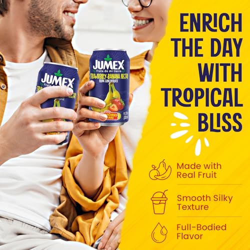 Image of Jumex Strawberry Banana Nectar Juice - Made with Fresh Fruit Puree - Tropical Fruit Juice Concentrate for Smoothie Mix, Cocktail Mixers & Kids Drinks & Beverages - 11.3oz, 1 Pack Canned Drink