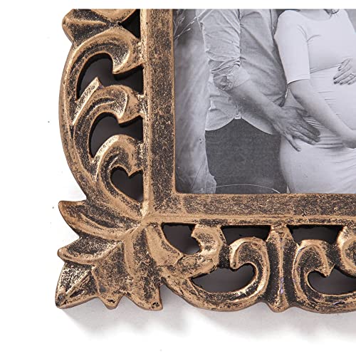 Image of Wooden Hand Carved Rectangular Photo Frame for Wall Mounted and Tabletops Display -5x7 Inche Picture Frame - Wood Carving Decorative Home Decor Accessories Distressed Finish (Antique Golden)