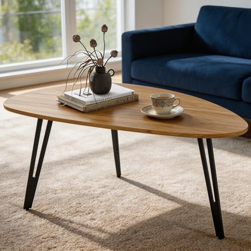 Manora Table Basse Bois, Table Basse Scandinave, Petite Table Ovale de Salon Moderne, Facile à Monter, Très Solid, 100cm x 55cm x 43cm (Chêne)