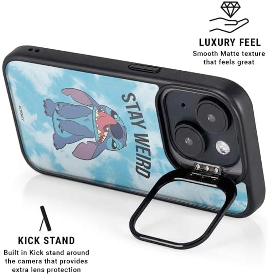 Skinit Kickstand Phone Case Compatible with iPhone 16 Plus - Officially Licensed Disney Lilo and Stitch Stay Weird Design