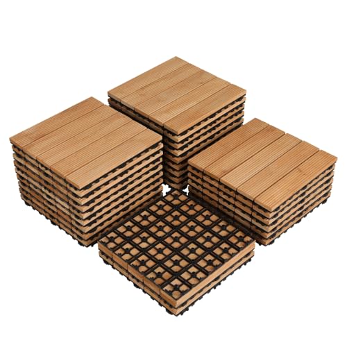 Yaheetech Suelo de Madera 27 piezas para 2,6 m² Baldosas de Abeto 30 x 30 cm Piso Antideslizantes Terraza Piscina Jardín Patio Balcón Baño Madera