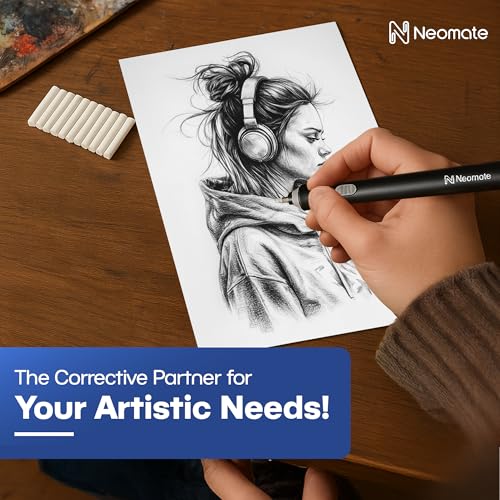 Image of Neomate Slim Battery-Operated Automatic Eraser | Includes 22 Refills and 2 Eraser Holders | Portable Electric Eraser for Precision Drawing & Sketching (Batteries Not Included)
