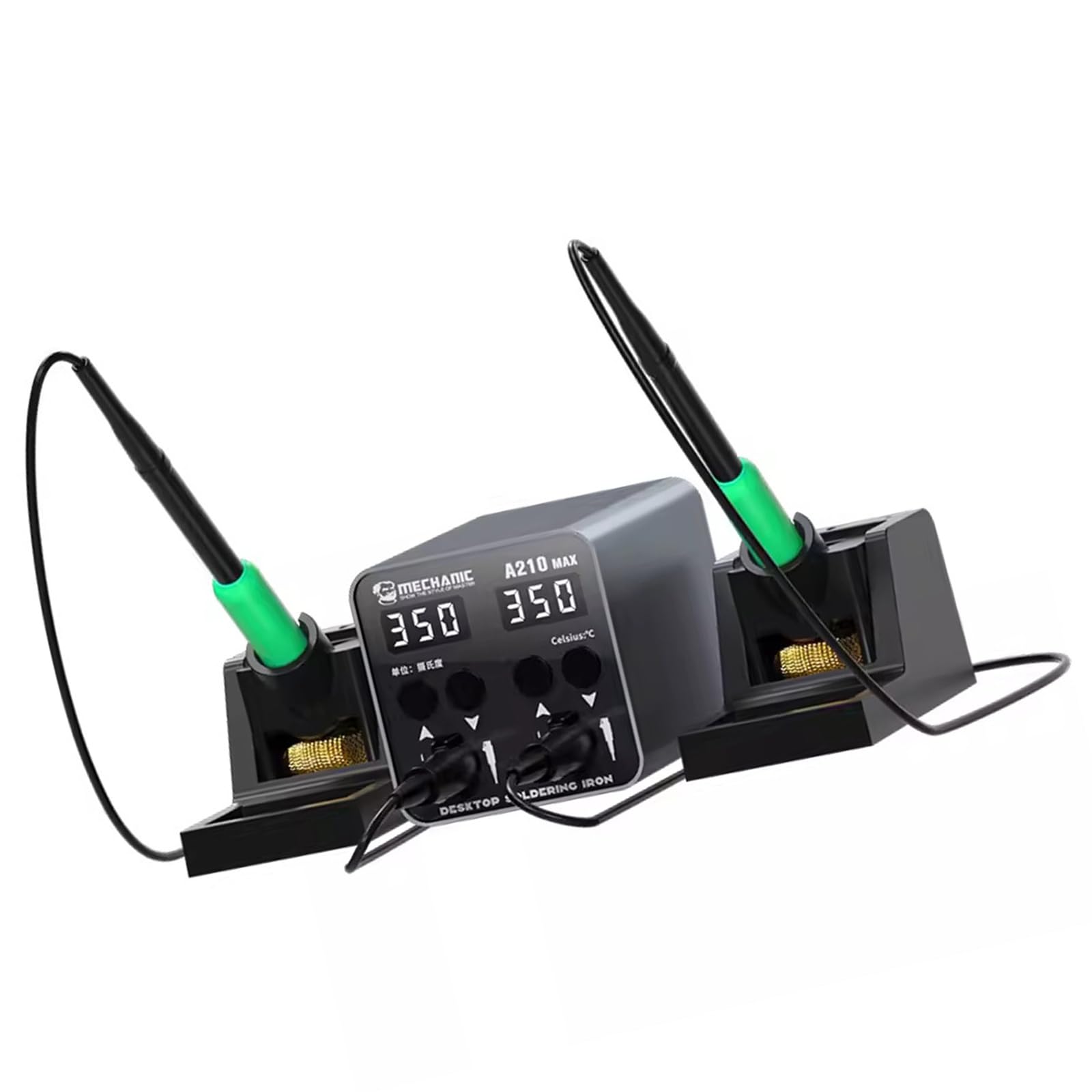 A210 100W Desktop Soldering Station with Double Handle Base with Led Large Display for C210 Soldering Tips Electronic Component Device