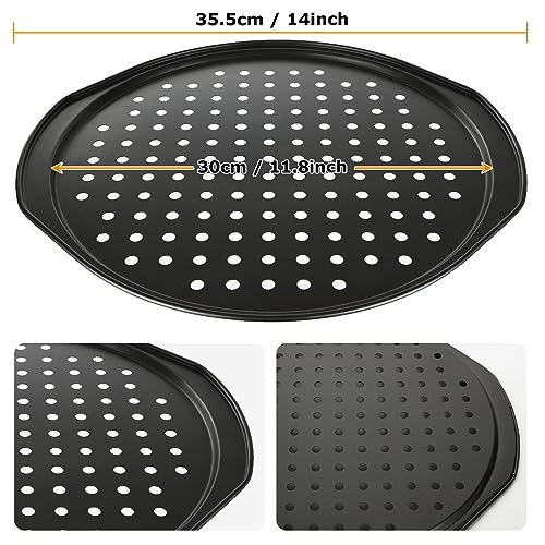 2 Pcs 14 Inch Pizza Trays for Oven Non Stick Pizza Pans Round Perforated Pizza Oven Trays Carbon Steel Baking Tray with Handle, Black - Image 3