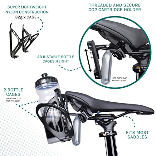 Velochampion Premium Cycling Dual Bottle Cage Holder - With 2 Bottle Cages For Triathlon & Road, Holds 2 Water Bottles & 1 Co2 Cartridge #TOP2