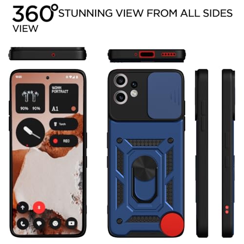 Image of Outlouders Back Cover for CMF by Nothing Phone 2 Pro 5G | D10 Tough Armor 360 Protection Case with Sliding Camera Shield & Ring Holder Stand Bumper Case (Blue)