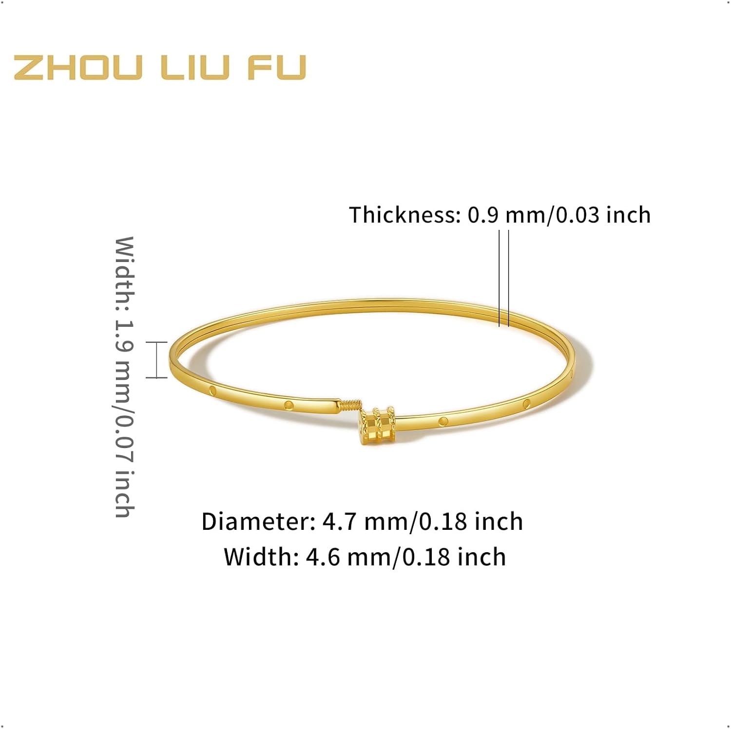 18K Yellow Gold Bangle Bracelets Tiny Waist Bangles Real Gold Charm Thin Bracelet Trendy Jewelry for Women Her Wife Gift Wedding Engagement Birthday Anniversary C109248