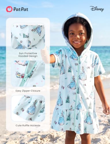 Image of Disney Princess Frozen Stitch Marvel Minnie Girl Swim Cover Up Terry Cloth Swimsuit Coverup Zip-up Bathing Suit Wrap Hooded