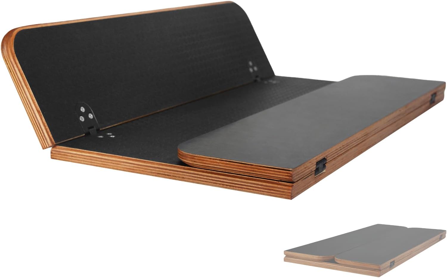 Foldable RV Table Top Black Hexagon Pattern, Double Folding Space Saving Board with Wood Edge, Lightweight Portable Desk for Camper Van Motorhome Outdoor Use