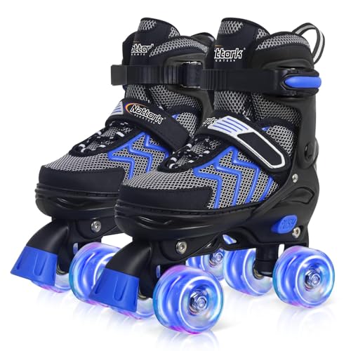 Image of Kids Roller Skates for Boys, Blue Adjustable Rollerskates with Light Up Wheels for Teens Youth Ages 8-12 10 11 12, Beginners Outdoor Sports, Best Birthday Gift for Kids