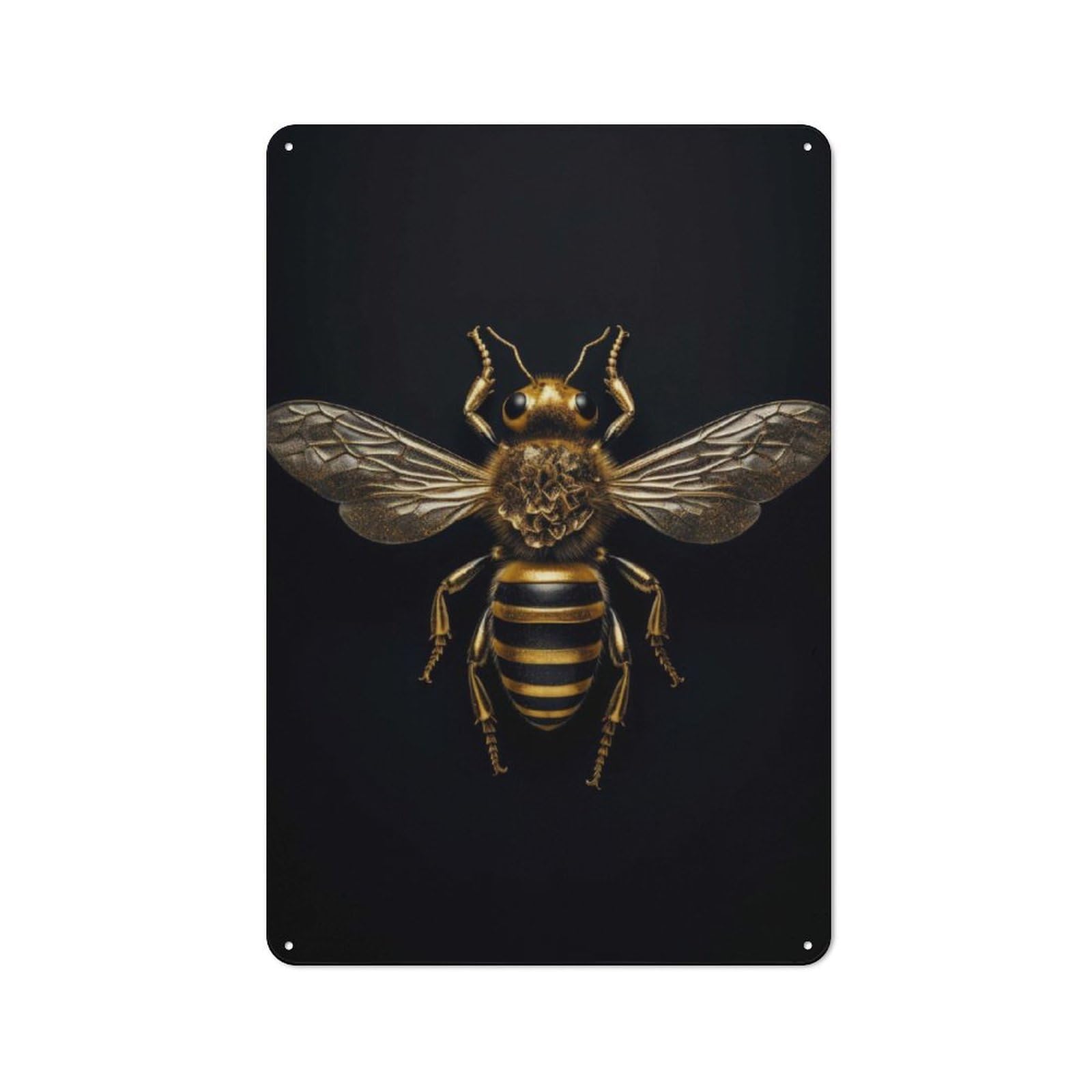 Junmoney Bee Insect Gold Dark Printed Metal Sign 30X20cm For Café Or Restaurant, For Hospitality Interior Collectors