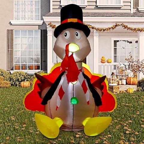 Cllayees Thanksgiving Inflatable 5 Ft Turkey LED Lights, Blow up Outdoor Decorations for Garden Yard Lawn Autumn Party Cover