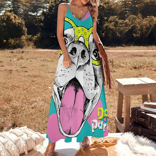 Robe maxi sans manches imprimé bouledogue originale et légère - 2