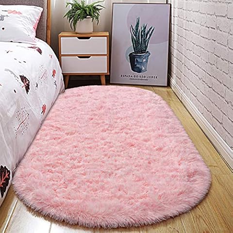 Junovo Oval Fluffy Soft Area Rugs for Kids Room Children Room Girls Room Nursery,2.6' X 5.3',Pink Cover