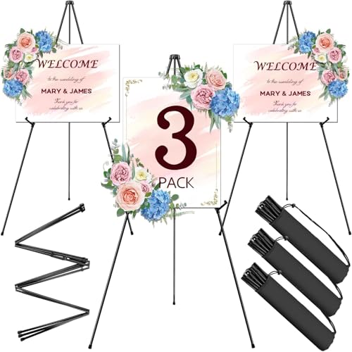 AROIC 63 Easel Stand for Display 3 Pack Portable Foldable Metal Easel Easels for Signs Wedding Logos Arts Painting Adjustable Floor Easels with 3 Storage Bag