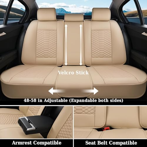 Image of Coverado Car Seat Covers Full Set, Waterproof Nappa Leather Seat Covers for Cars, Universal 5 Seats Car Seat Covers, Front and Back Car Seat Protector, Auto Seat Covers Fit for Most Cars, Beige