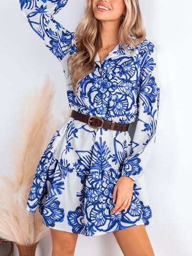 Image of CUPSHE Women's 2025 Fall Dress Long Sleeve V Neck Button Floral Tunic Ruffled Casual Flowy Mini Summer Dress