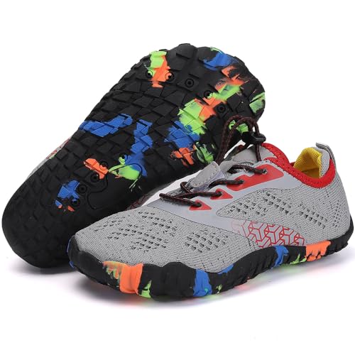 GOGOUP Kid's Trail Running Shoes Boys Girls Water Shoes Quick Dry Lightweight Outdoor Camping Climbing Shoes Unisex Light Gray EU 35