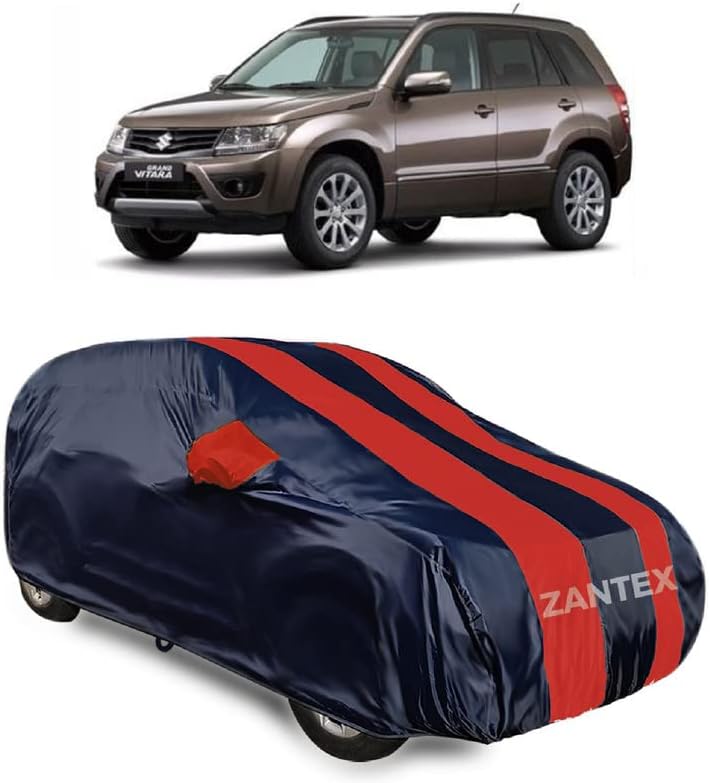 ZANTEX Presents Water Resistant & UV Heat Protection Car Cover Compatible with Maruti Suzuki Grand Vitara Variants (Red with Mirror)