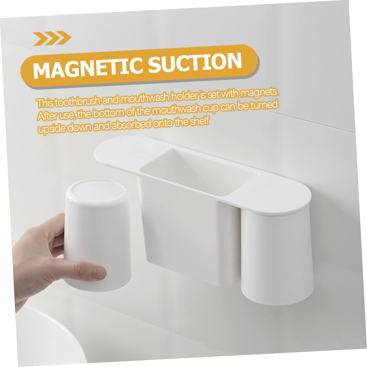 WOONEKY Soporte Magnético para Cepillos De Dientes Estante De Baño Vaso para Lavar Sin Perforaciones
