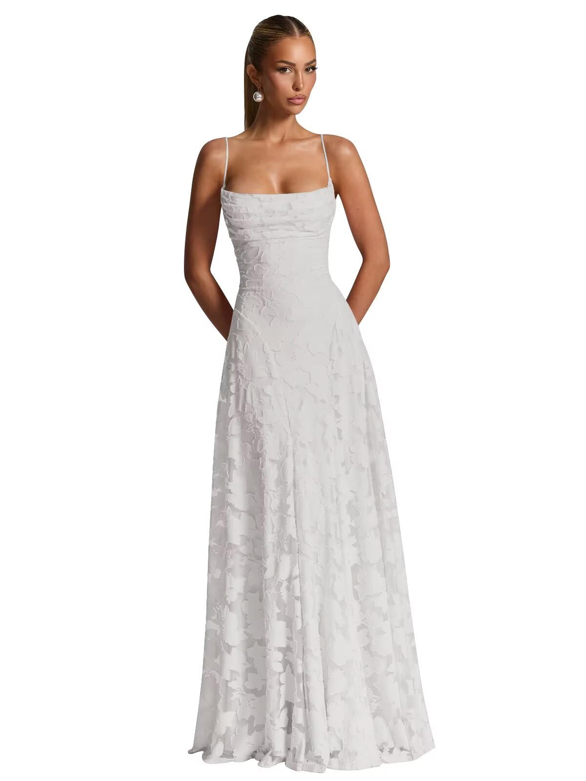 Long Floral Bridesmaid Dresses Cowl Neck Lace Prom Dress Maxi A Line Fomal Evening Gownf or Women